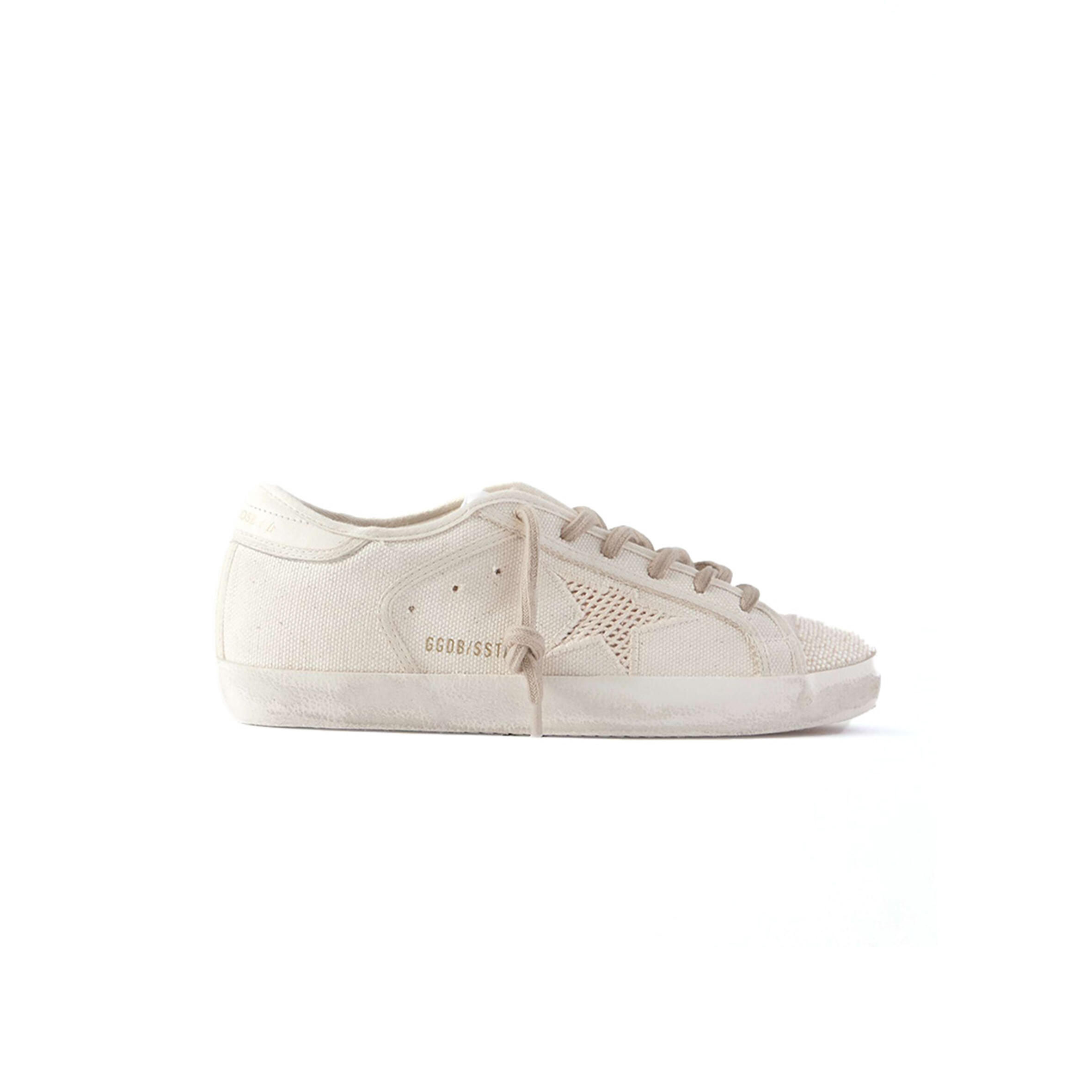 GOLDEN GOOSE SUPER-STAR LEATHER-TRIMMED BEADED CANVAS SNEAKERS GWF00101.F007301.60338